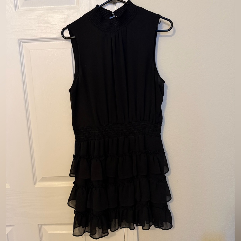 Express Black Ruffled Mock Neck Dress
